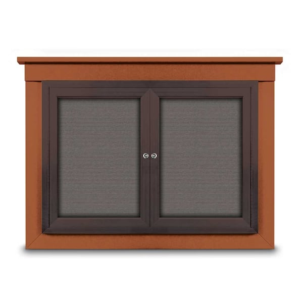 60"x36" 2-Door Enclosed Letterboard, Green Felt/Lt Oak